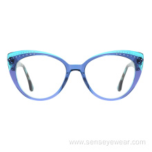 Custom Fashion Women Diamond Acetate Optical Frame Glasses